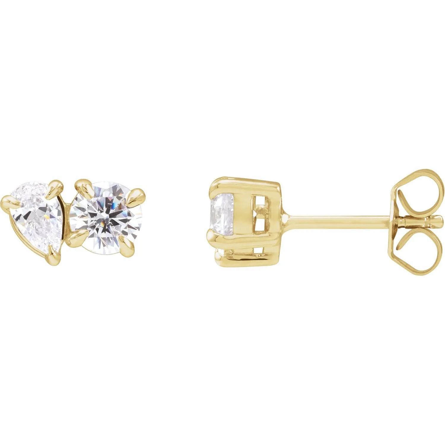 14K Gold 1 1/6ct Lab-Grown Diamond Two-Stone Stud Earrings Clarity SI, Color G-H