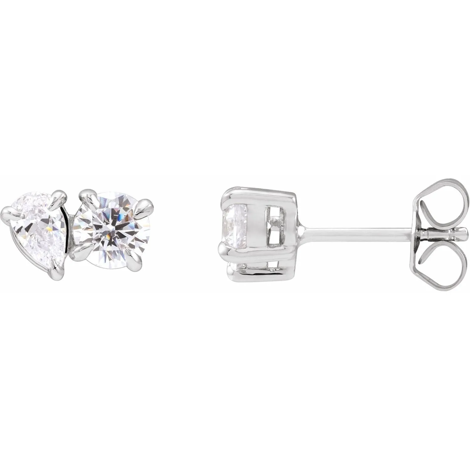 14K Gold 1 1/6ct Lab-Grown Diamond Two-Stone Stud Earrings Clarity SI, Color G-H