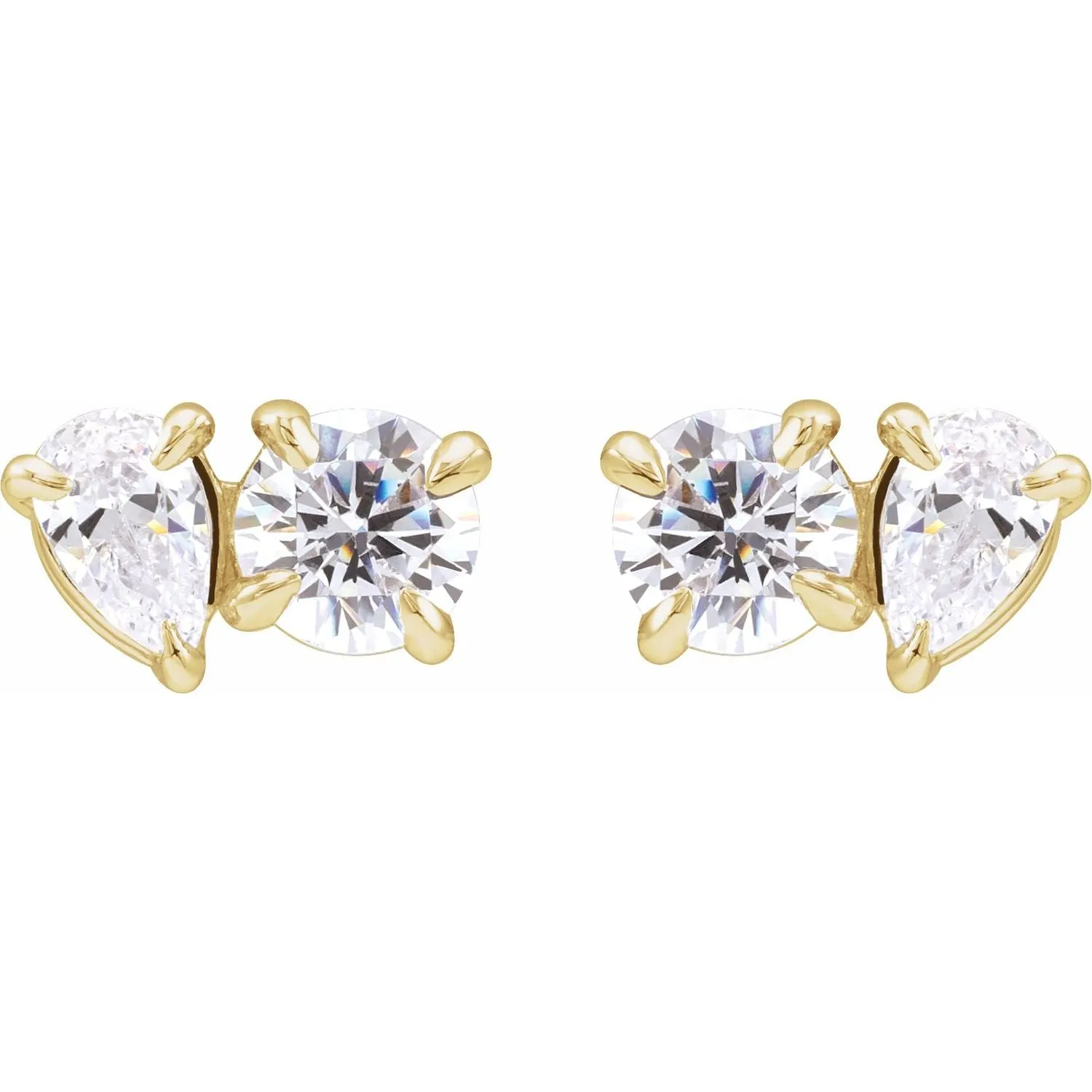14K Gold 1 1/6ct Lab-Grown Diamond Two-Stone Stud Earrings Clarity SI, Color G-H