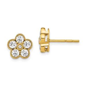 14K Gold 1 ct Lab Grown Diamond Floral Stud Earrings VS-SI Clarity D-E Color