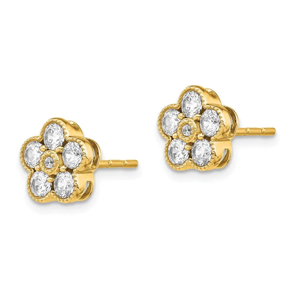 14K Gold 1 ct Lab Grown Diamond Floral Stud Earrings VS-SI Clarity D-E Color