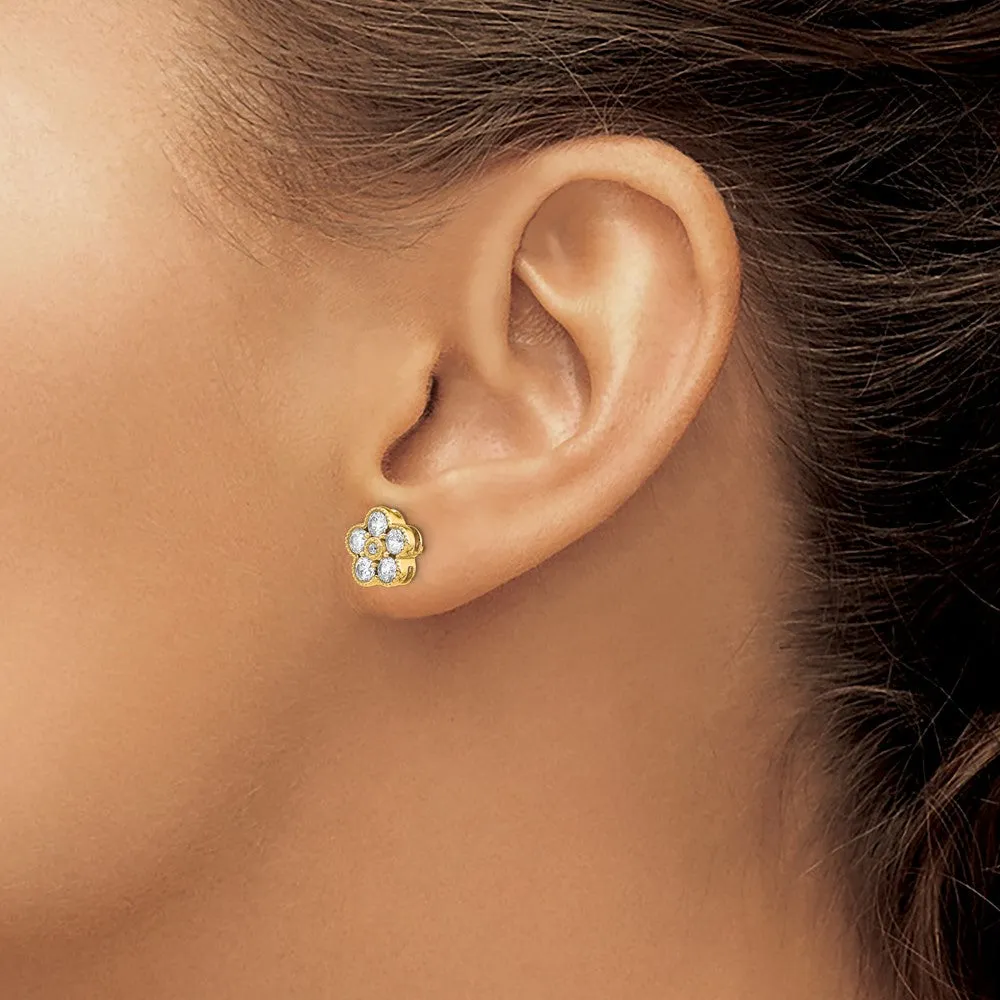 14K Gold 1 ct Lab Grown Diamond Floral Stud Earrings VS-SI Clarity D-E Color
