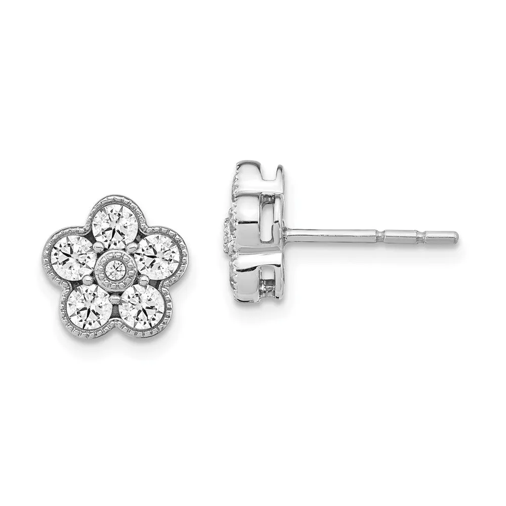 14K Gold 1 ct Lab Grown Diamond Floral Stud Earrings VS-SI Clarity D-E Color