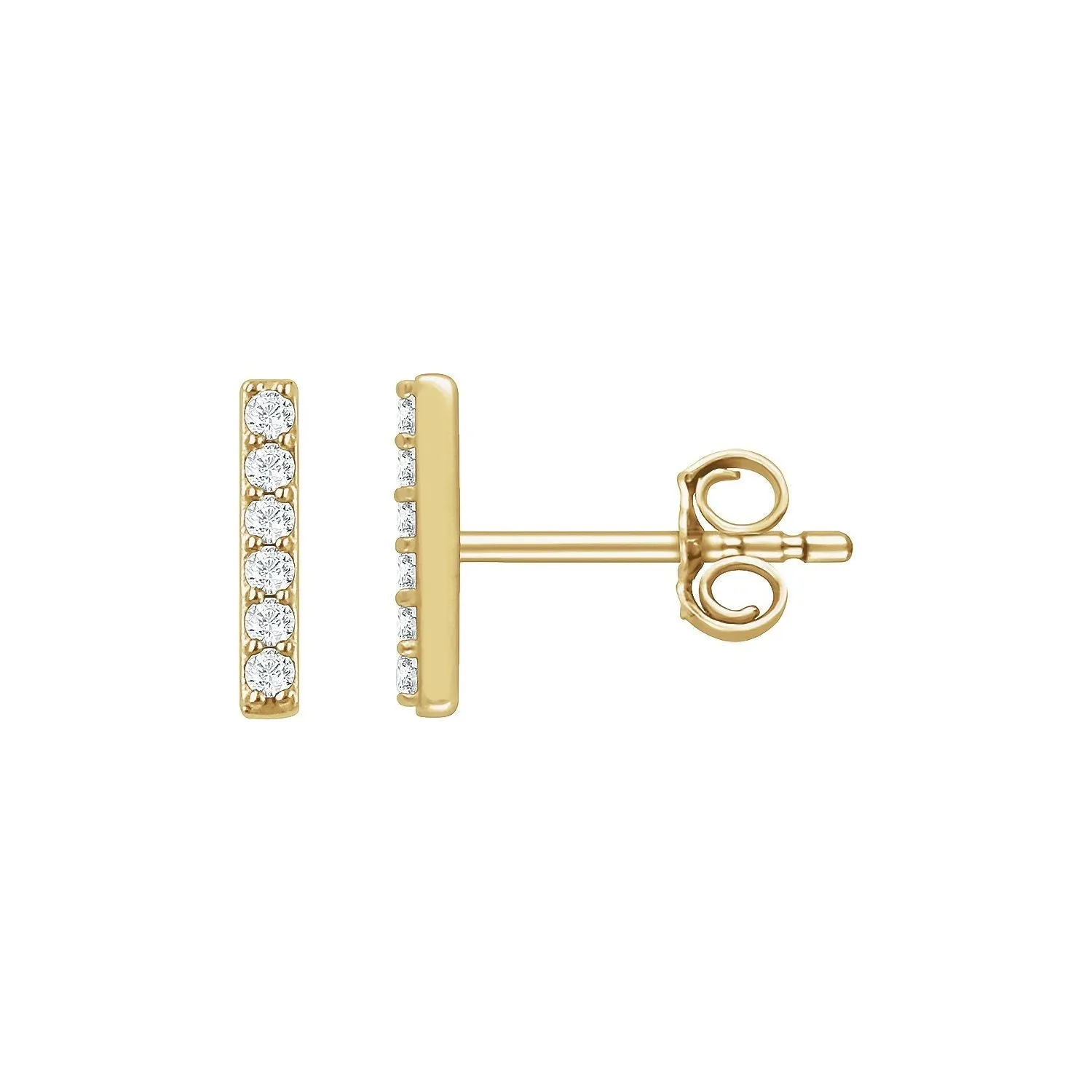 14K Gold 1/10ct Lab-Grown Diamond Bar Stud Earrings Clarity SI, Color G-H