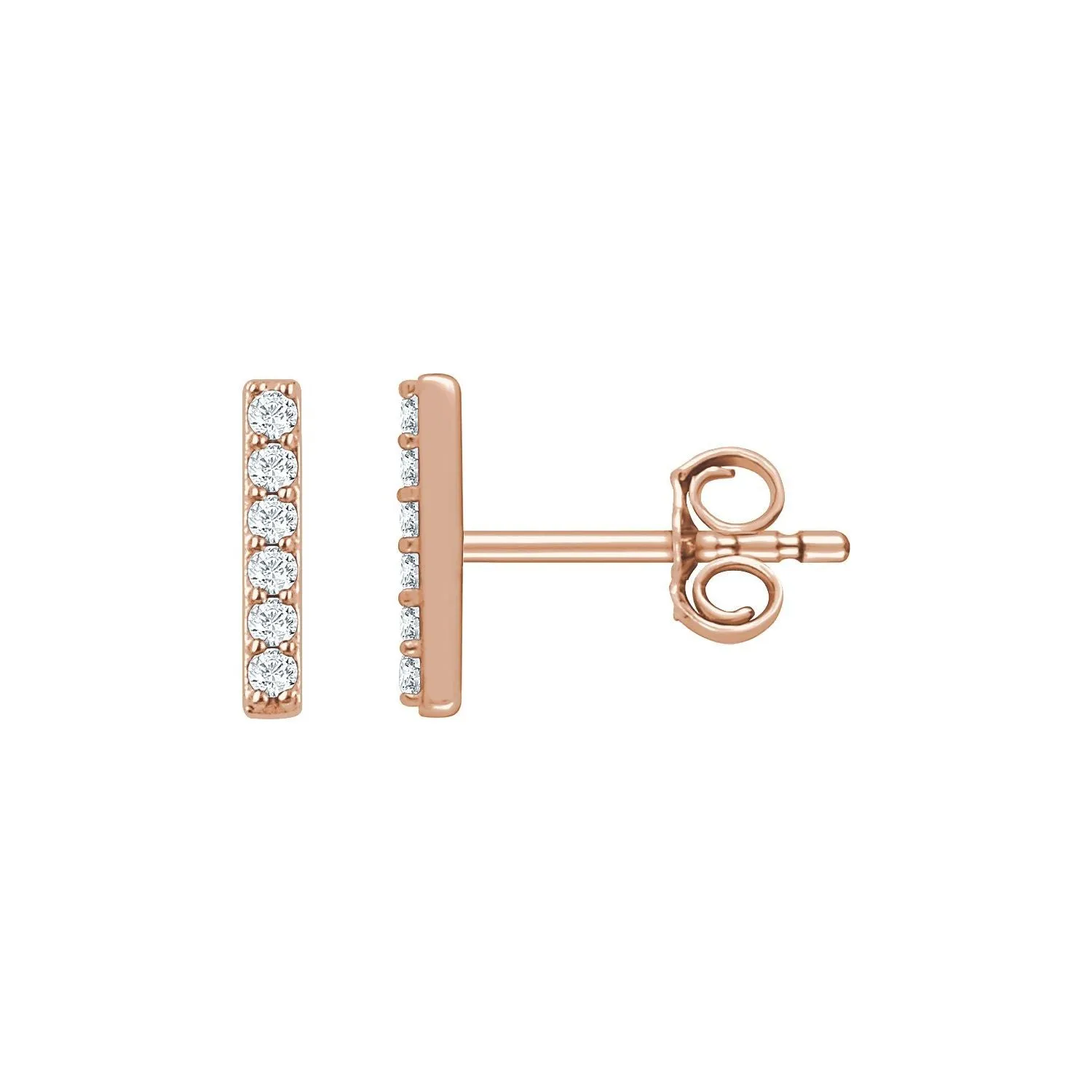 14K Gold 1/10ct Lab-Grown Diamond Bar Stud Earrings Clarity SI, Color G-H