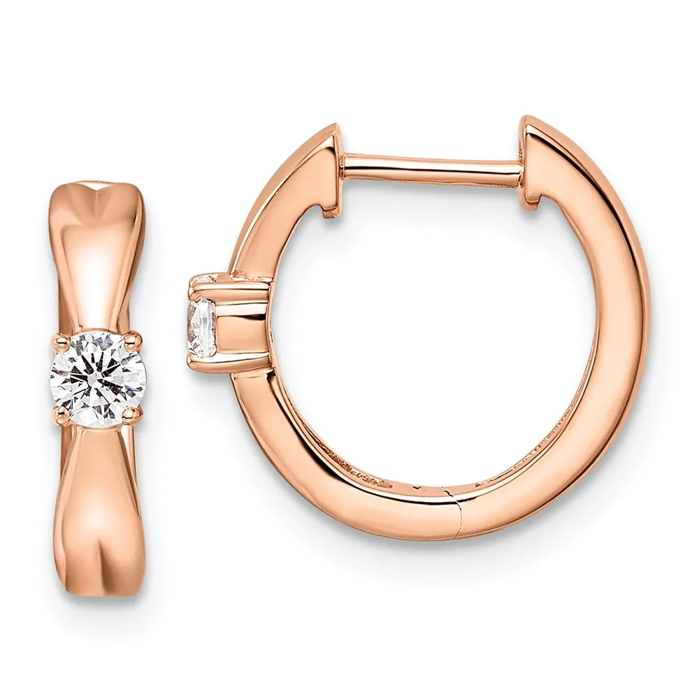 14K Rose Gold 1/5 ct Lab Grown Diamond Hinged Hoop Earrings VS Clarity, G-H Color