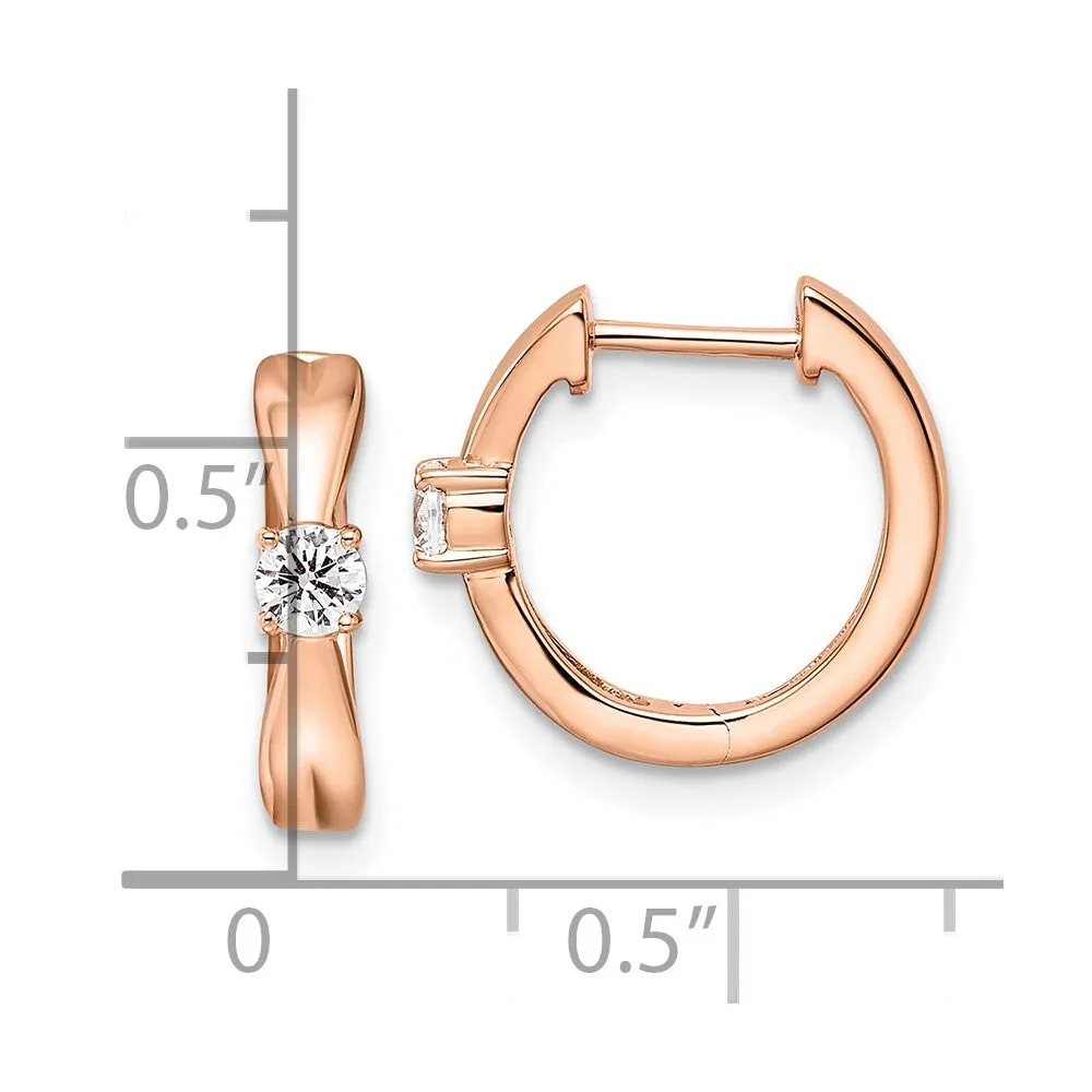 14K Rose Gold 1/5 ct Lab Grown Diamond Hinged Hoop Earrings VS Clarity, G-H Color