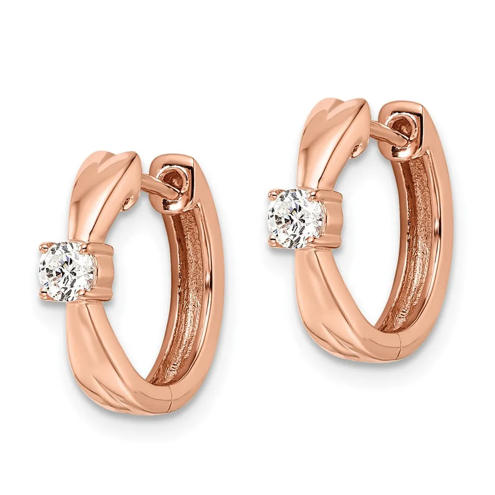 14K Rose Gold 1/5 ct Lab Grown Diamond Hinged Hoop Earrings VS Clarity, G-H Color
