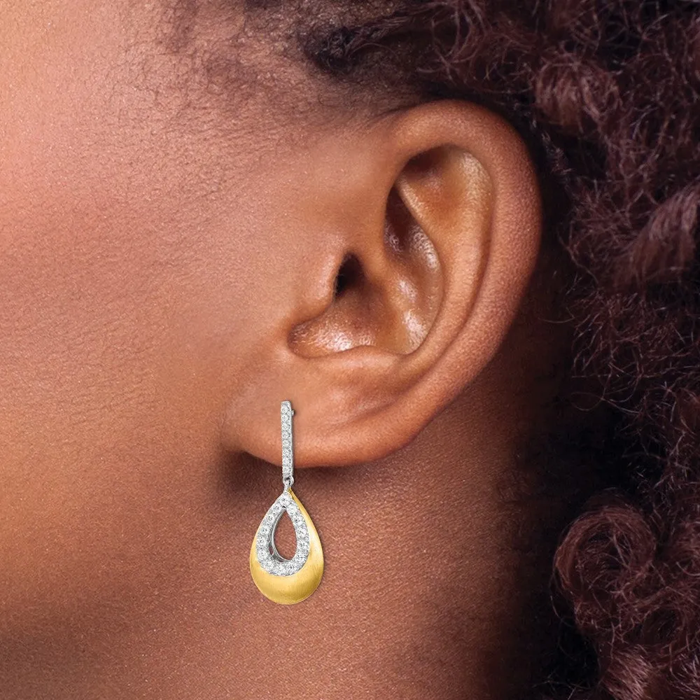 14K Two-Tone Gold 1/2 ct Lab Grown Diamond Teardrop Dangle Earrings VS Clarity, G-H Color