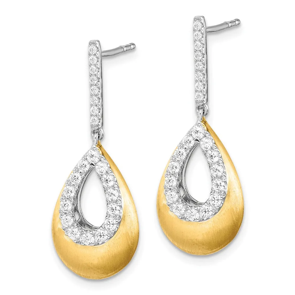 14K Two-Tone Gold 1/2 ct Lab Grown Diamond Teardrop Dangle Earrings VS Clarity, G-H Color