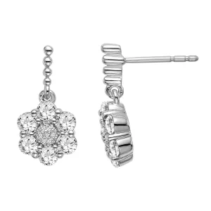 14K White Gold 0.88 ct Lab Grown Diamond Floral Dangle Earrings VS Clarity, G-H Color