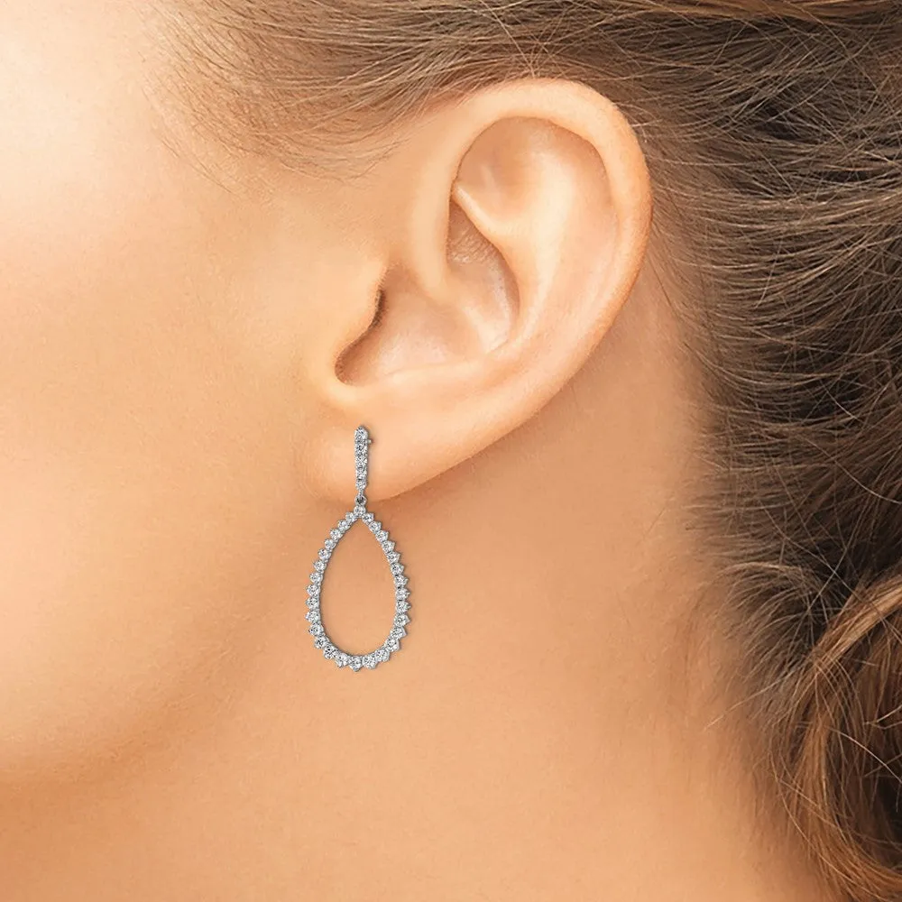14k White Gold 1 1/2 ct Lab Grown Diamond Fancy Dangle Hoop Earrings VS Clarity, D-E Color