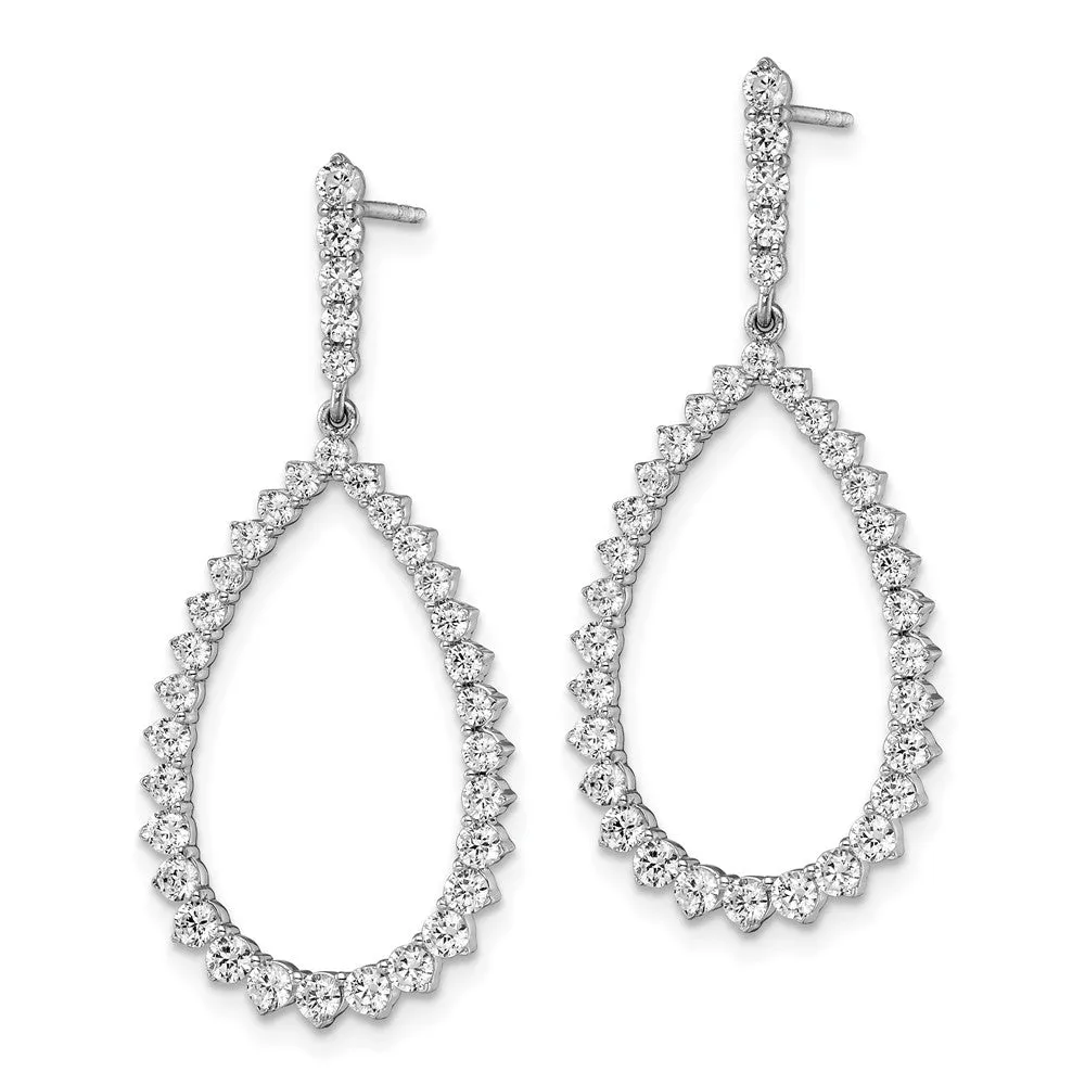 14k White Gold 1 1/2 ct Lab Grown Diamond Fancy Dangle Hoop Earrings VS Clarity, D-E Color