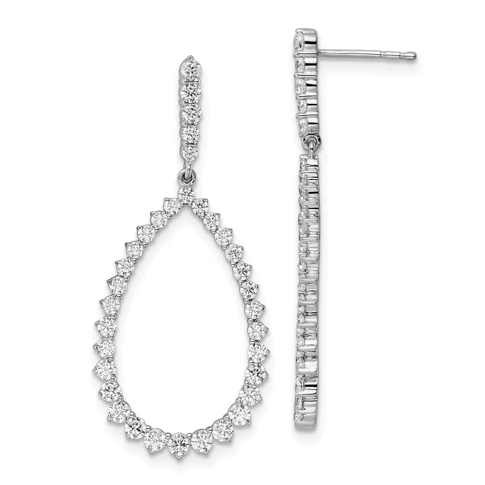 14k White Gold 1 1/2 ct Lab Grown Diamond Fancy Dangle Hoop Earrings VS Clarity, D-E Color