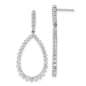 14k White Gold 1 1/2 ct Lab Grown Diamond Fancy Dangle Hoop Earrings VS Clarity, D-E Color