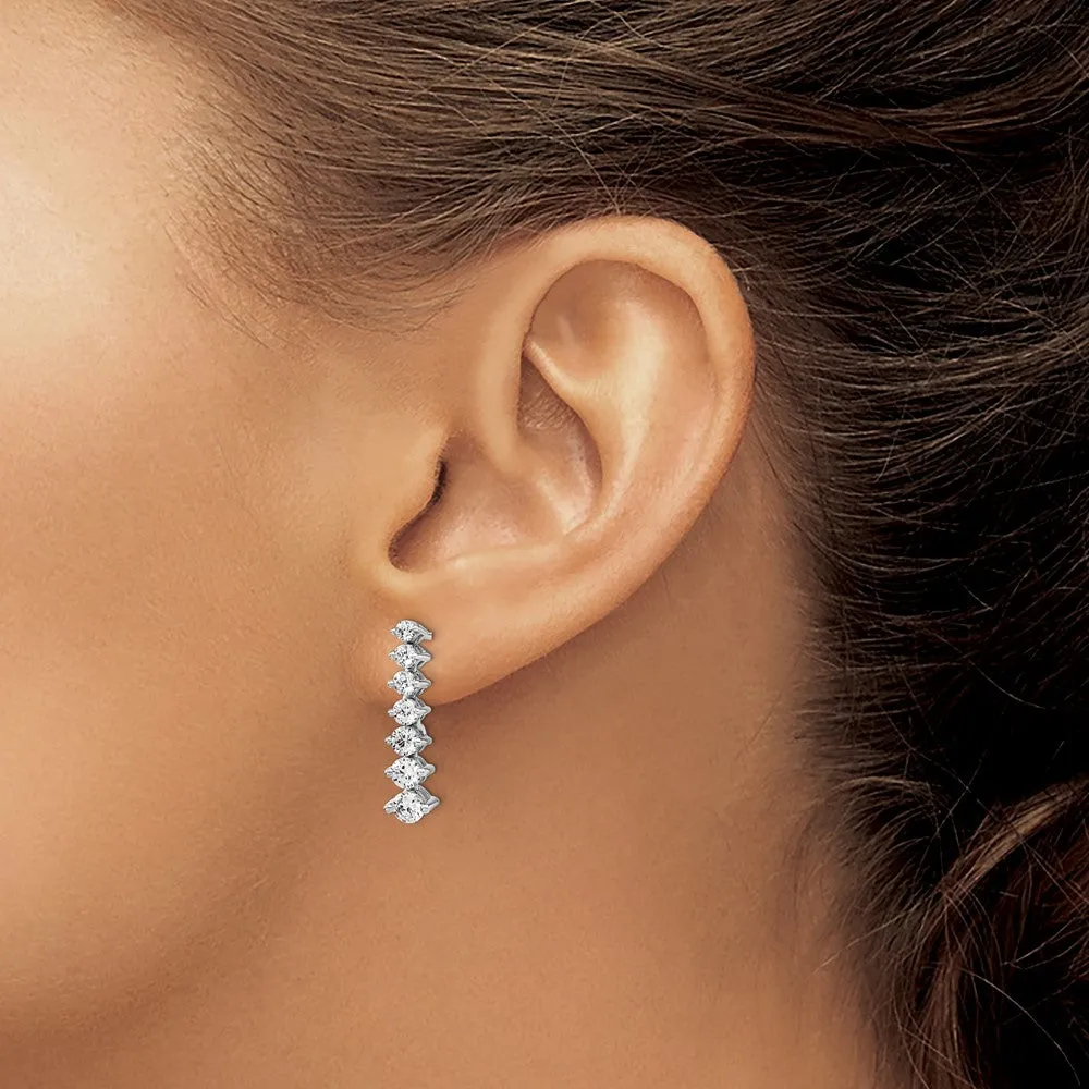 14K White Gold 1 1/2 ct Lab Grown Diamond Graduating Drop Dangle Earrings VS Clarity, G-H Color
