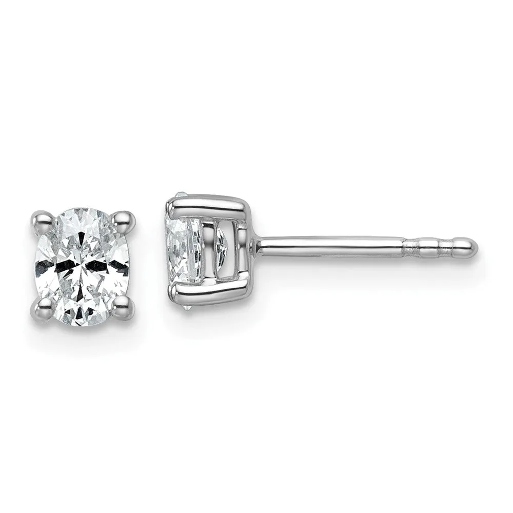 14K White Gold 1/2 Ct Lab Grown Diamond 5x4mm Oval Stud Earrings VS Clarity, D-E Color