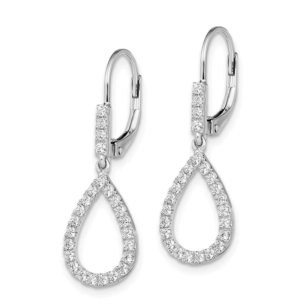 14K White Gold 1/2 ct Lab Grown Diamond Teardrop Leverback Earrings VS Clarity, G-H Color