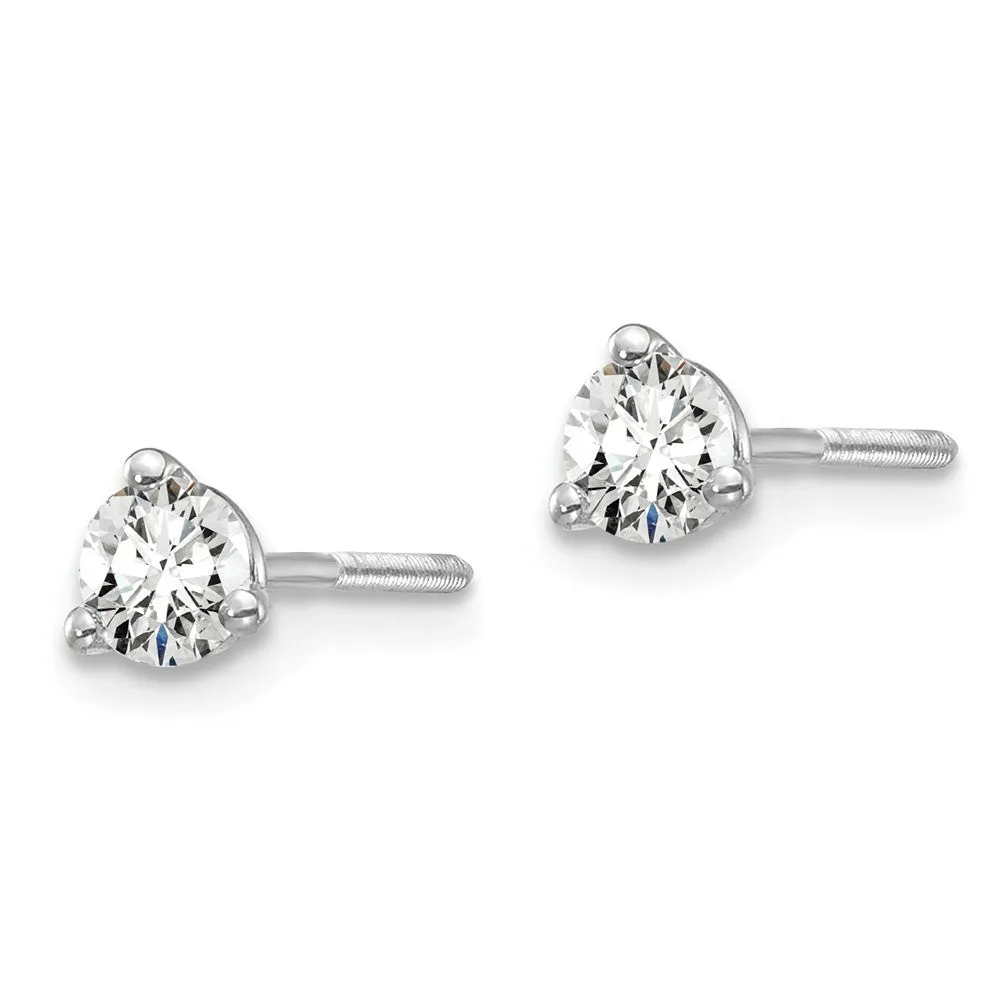 14k White Gold 1/3 ct Round Lab Grown Diamond Stud Earrings Screw Back VS Clarity, D-E Color