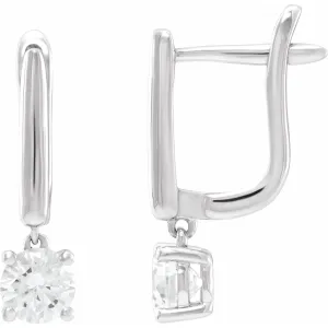14K White Gold 1ct Lab-Grown Diamond Dangle Earrings Clarity SI, Color G-H