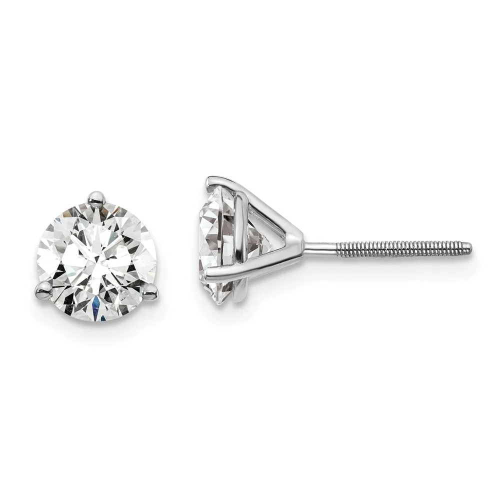 14k White Gold 2 ct Round Lab Grown Diamond Stud Earrings Screw Back VS Clarity, D-E Color