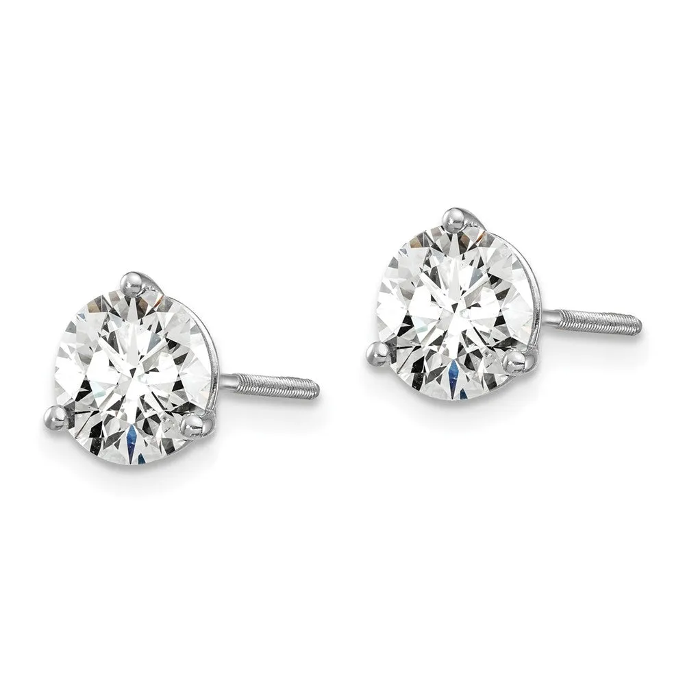 14k White Gold 2 ct Round Lab Grown Diamond Stud Earrings Screw Back VS Clarity, D-E Color