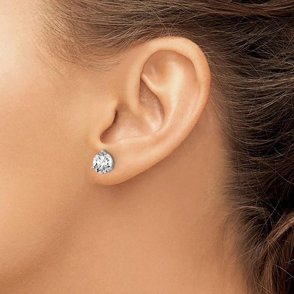 14k White Gold 2 ct Round Lab Grown Diamond Stud Earrings Screw Back VS Clarity, D-E Color