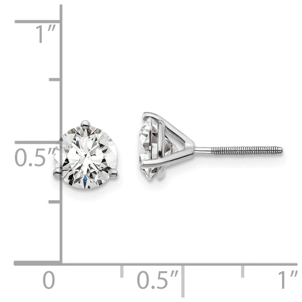 14k White Gold 2 ct Round Lab Grown Diamond Stud Earrings Screw Back VS Clarity, D-E Color
