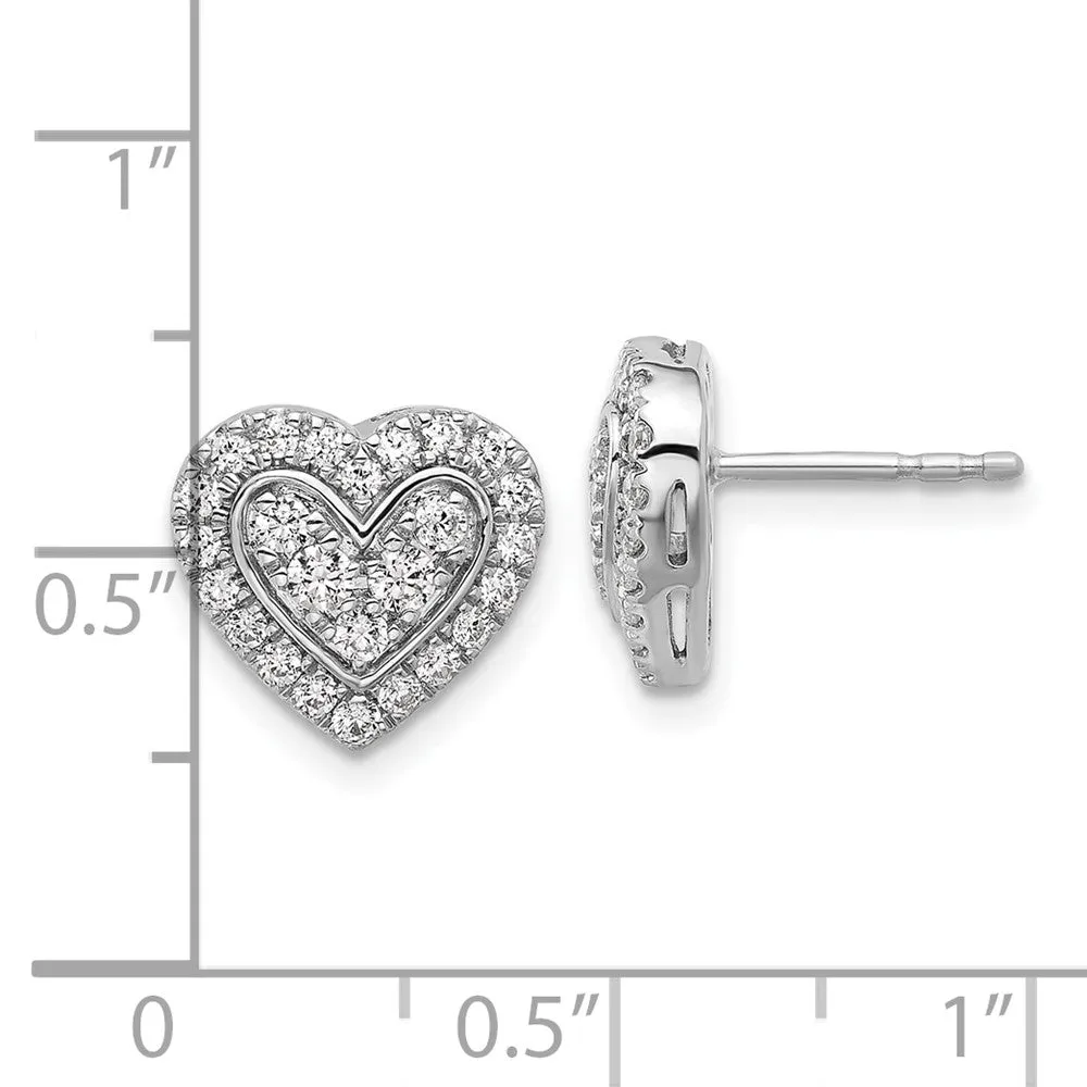 14K White Gold 3/4 ct Lab Grown Diamond Halo Heart Stud Earrings VS Clarity, G-H Color
