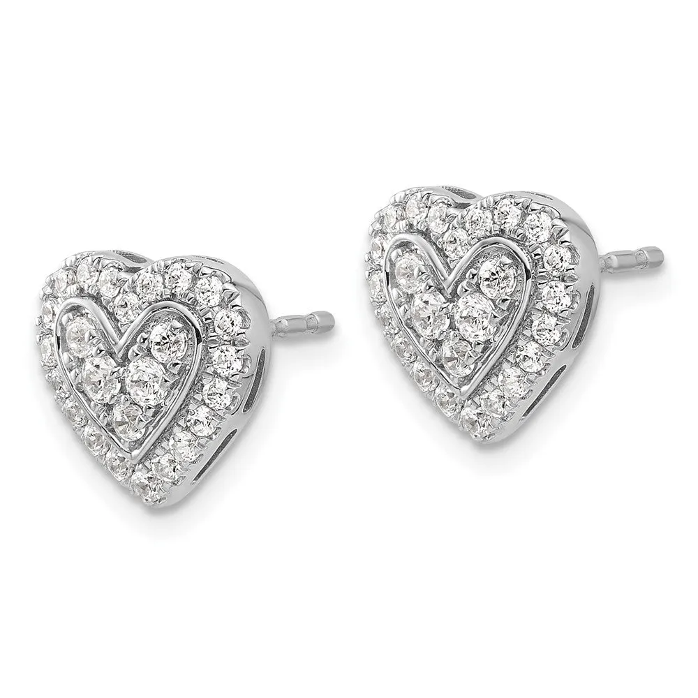 14K White Gold 3/4 ct Lab Grown Diamond Halo Heart Stud Earrings VS Clarity, G-H Color