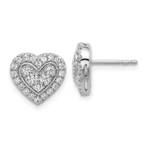 14K White Gold 3/4 ct Lab Grown Diamond Halo Heart Stud Earrings VS Clarity, G-H Color