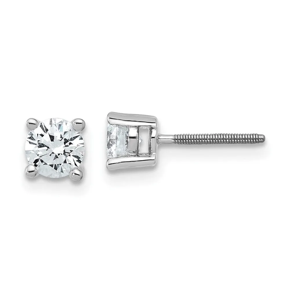 14k White Gold 3/4 ct Round Lab Grown Diamond Stud Earrings Screw Back VS Clarity, D-E Color