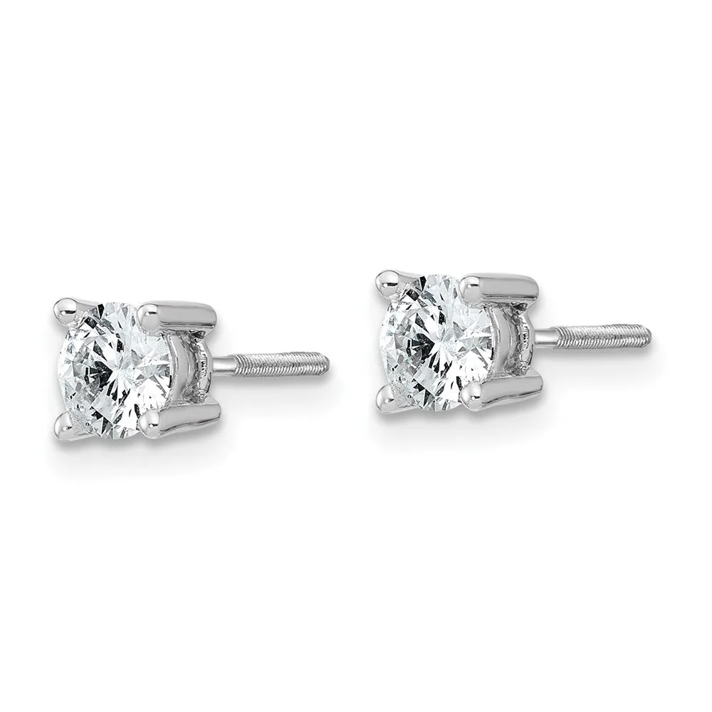 14k White Gold 3/4 ct Round Lab Grown Diamond Stud Earrings Screw Back VS Clarity, D-E Color