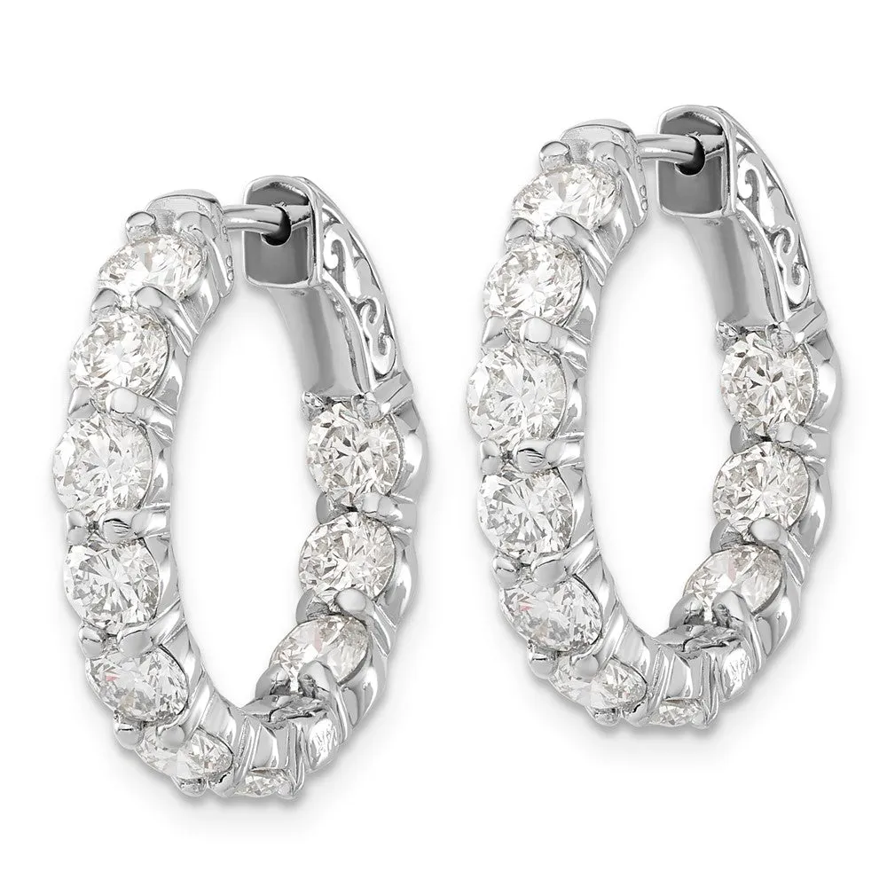 14k White Gold 4.35 ct Lab Grown Diamond Round Hoop w/Safety Clasp Hoop Earrings VS Clarity, G-H Color
