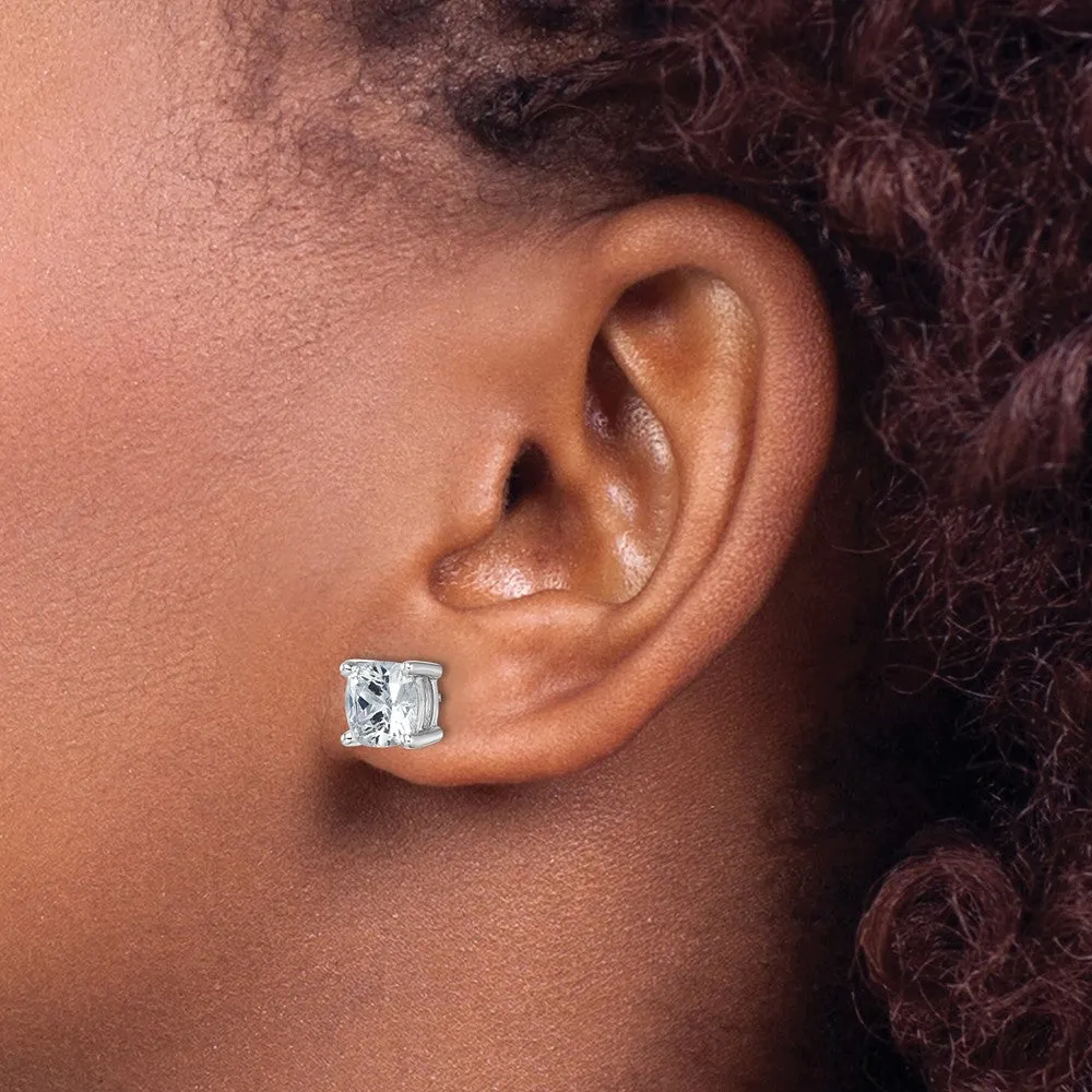 14k White Gold 5ctw Cushion Lab Grown Diamond Stud Earrings VS Clarity, G-H Color