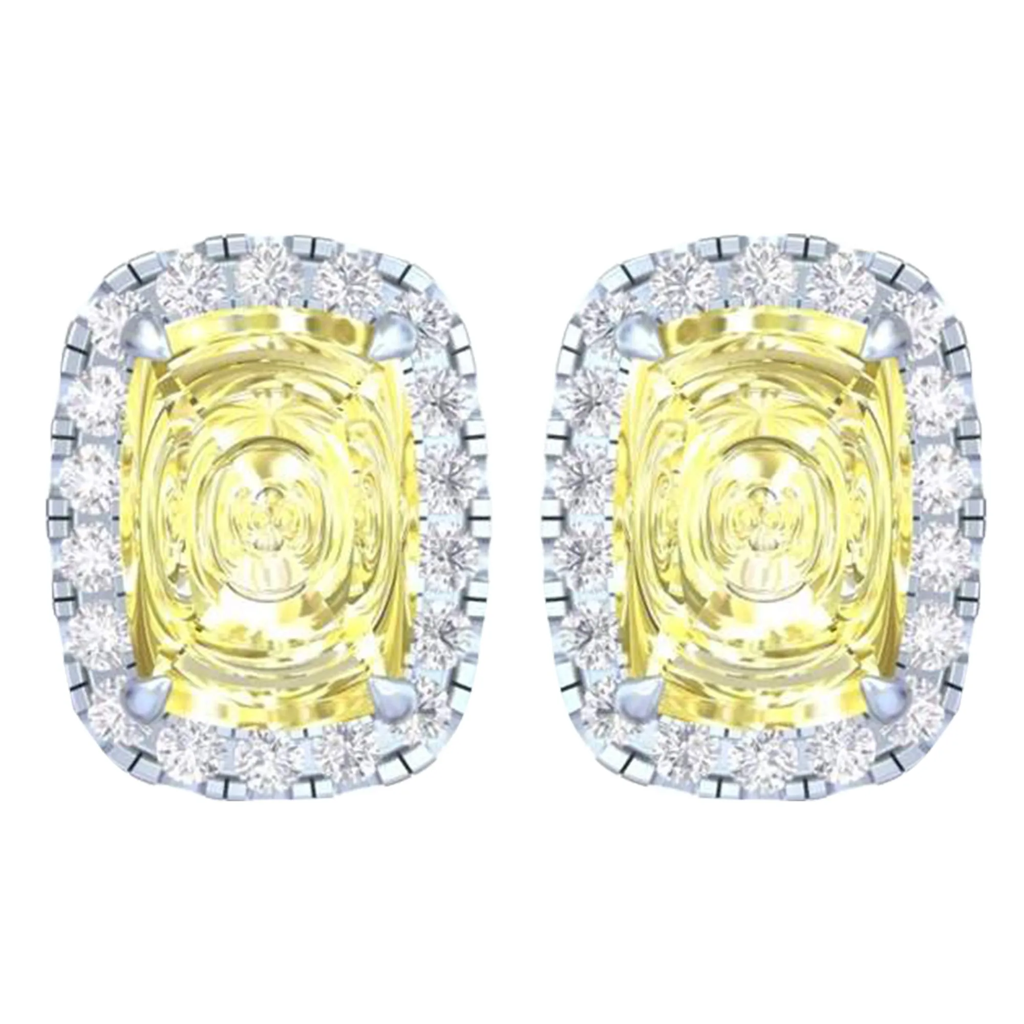 14k White Gold Vivid Yellow Cushion Cut 4.30 Ct Lab-Grown Diamond Halo Stud Earrings