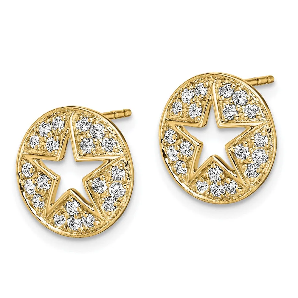 14k Yellow Gold 0.45 ct Lab Grown Diamond Circle Star Stud Earrings VS Clarity, G-H Color