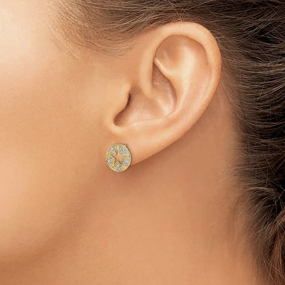 14k Yellow Gold 0.45 ct Lab Grown Diamond Circle Star Stud Earrings VS Clarity, G-H Color