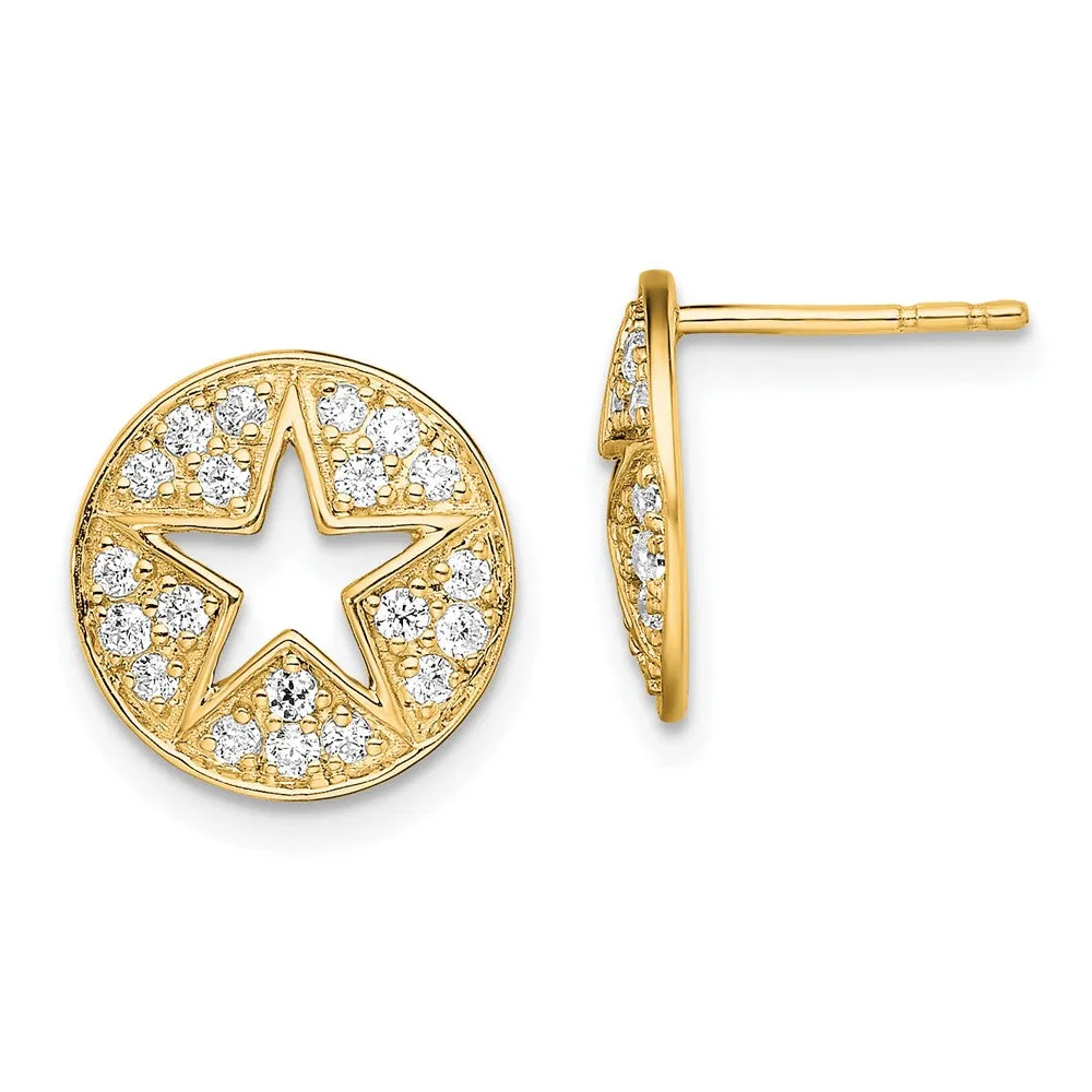 14k Yellow Gold 0.45 ct Lab Grown Diamond Circle Star Stud Earrings VS Clarity, G-H Color