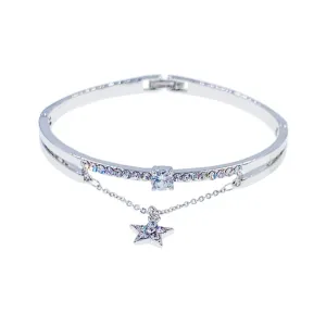 Aude Lucky Star Dangle Cubic Zirconia Bangle Bracelet Silver
