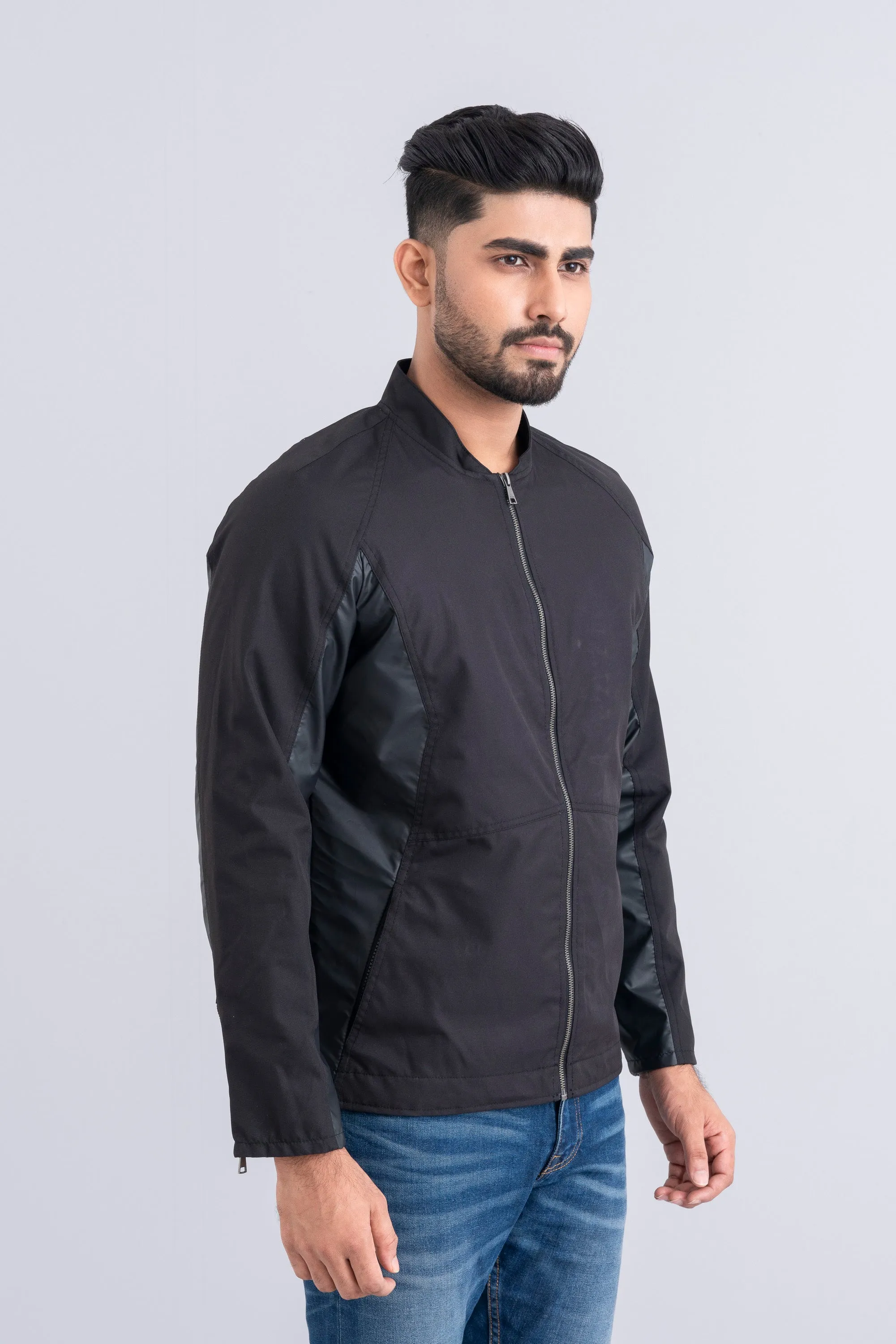 Biker-Style Coated Twill Jacket