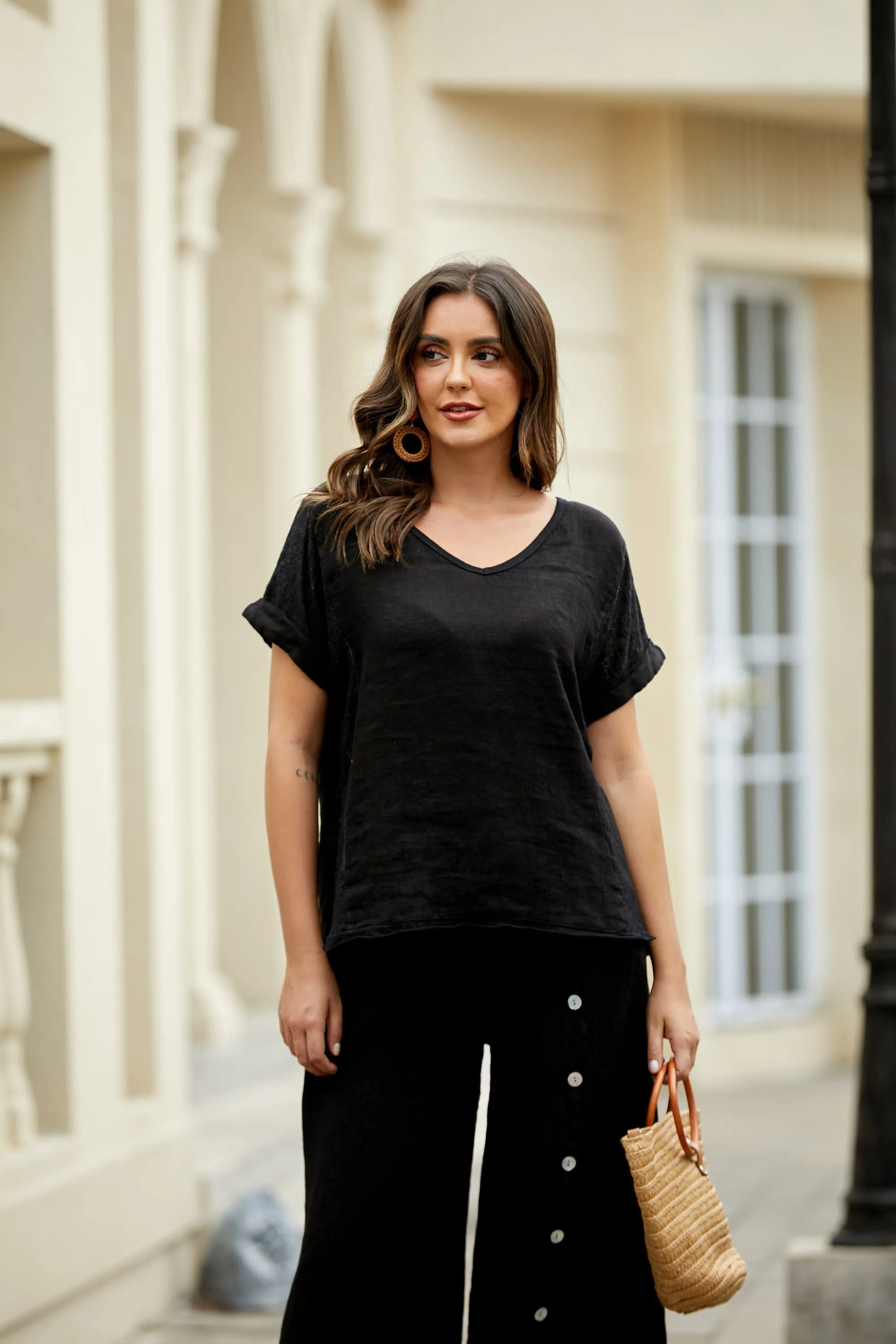 Breezy V-Neck Linen Tee