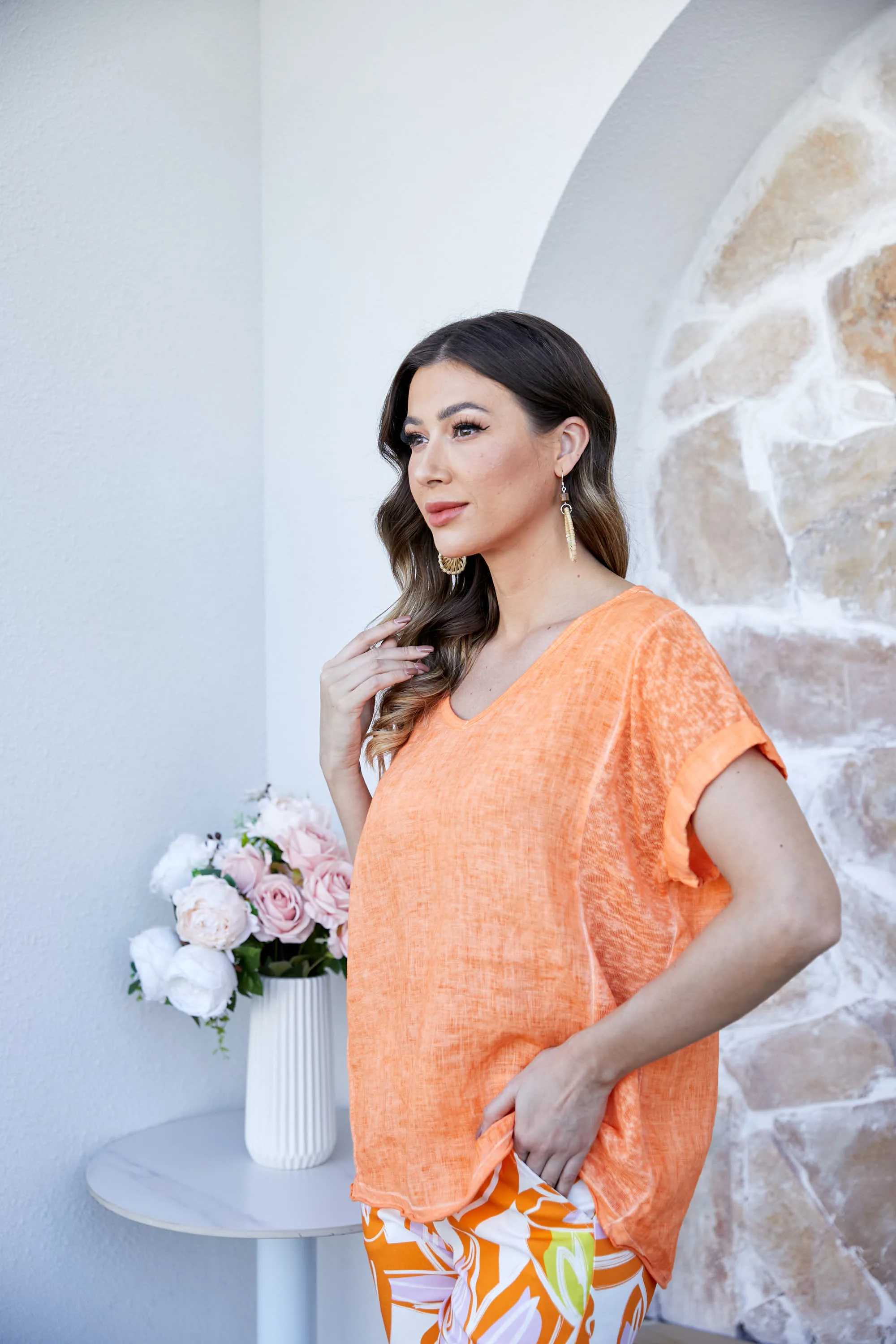 Breezy V-Neck Linen Tee
