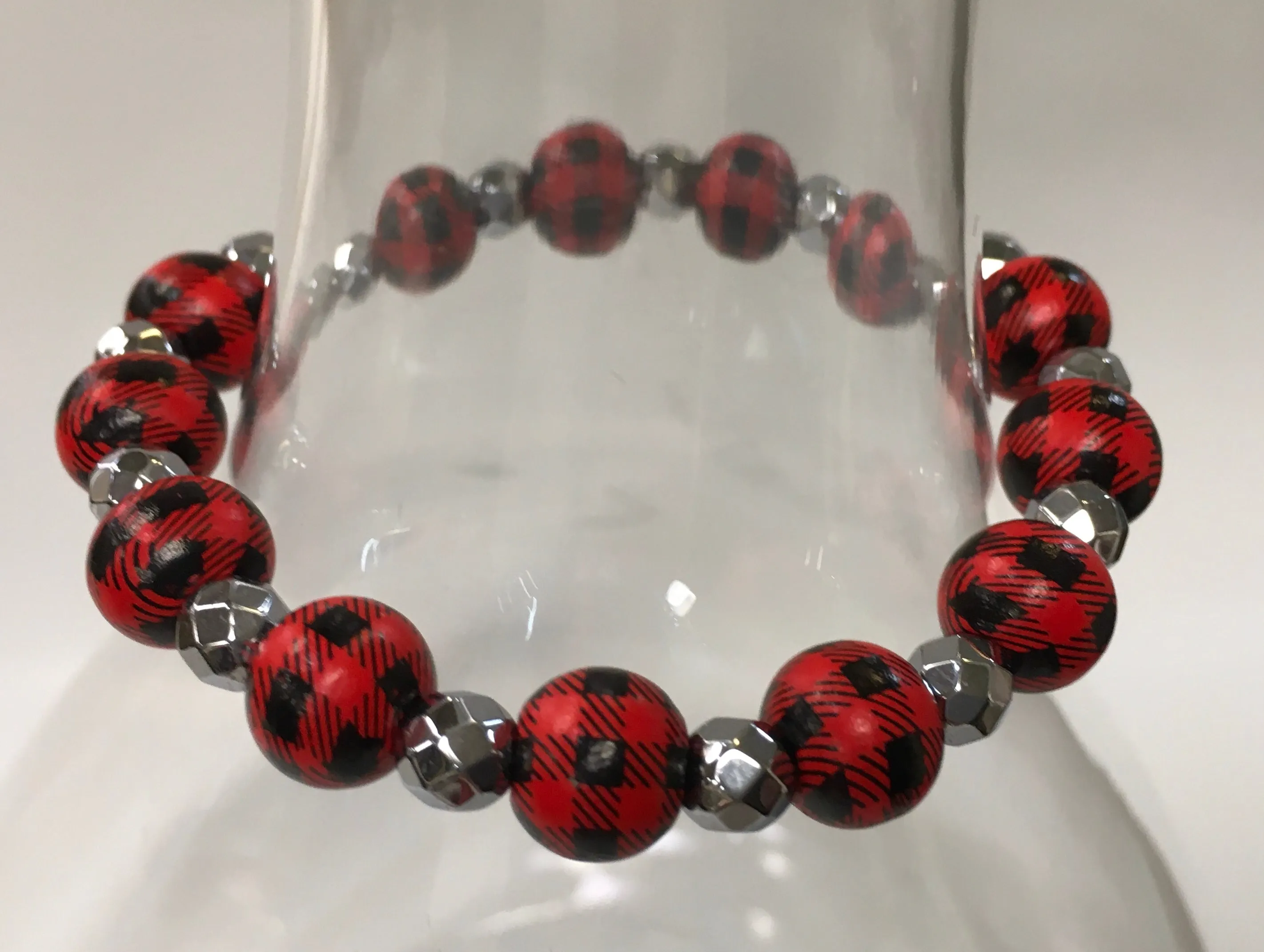 Buffalo Plaid Red Silver Bracelets
