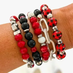 Buffalo Plaid Red Silver Bracelets