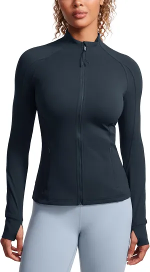 CRZ YOGA Butterluxe Womens Full Zip Workout Jackets Slim Fit Track Athletic Tops with Thumb Holes