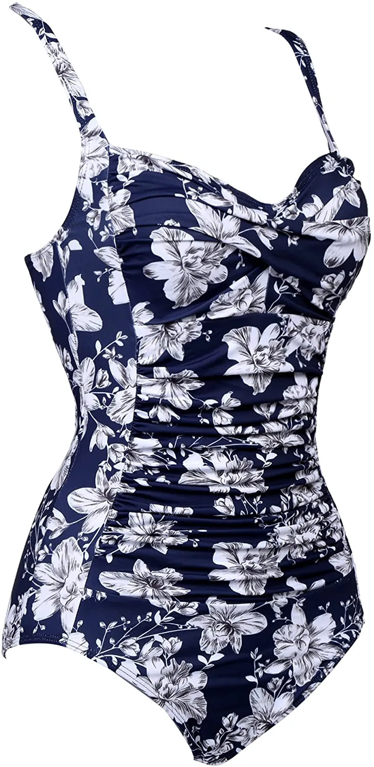 Elegant Port City Flower White Tummy Control One Piece Swimwear