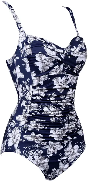 Elegant Port City Flower White Tummy Control One Piece Swimwear