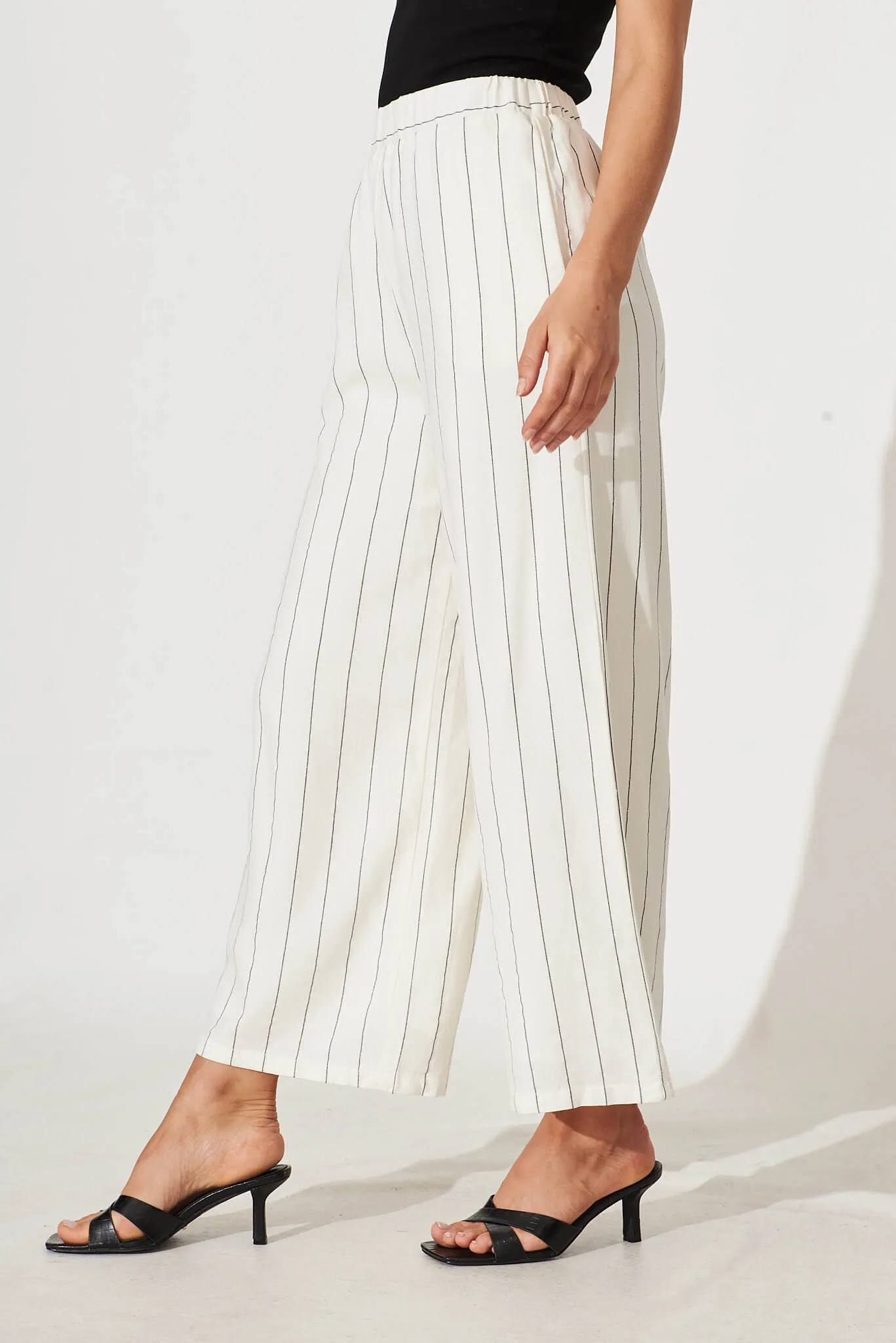 Eloisa Pant In Cream With Black Pinstripe Cotton Linen
