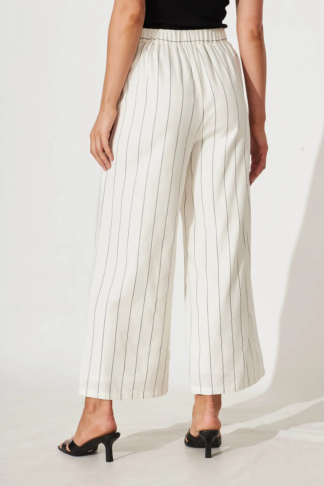 Eloisa Pant In Cream With Black Pinstripe Cotton Linen